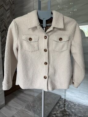 Chelsea & Violet Girls Cream Sherpa Button Jacket Large 14